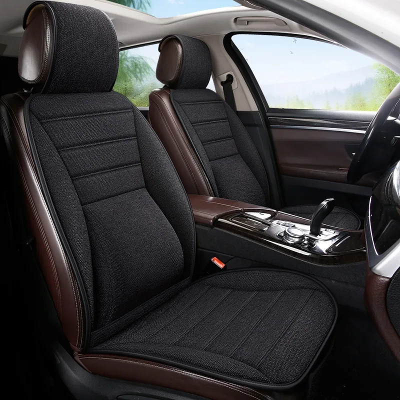 Breathable Linen Car Seat Covers - Black Standard
