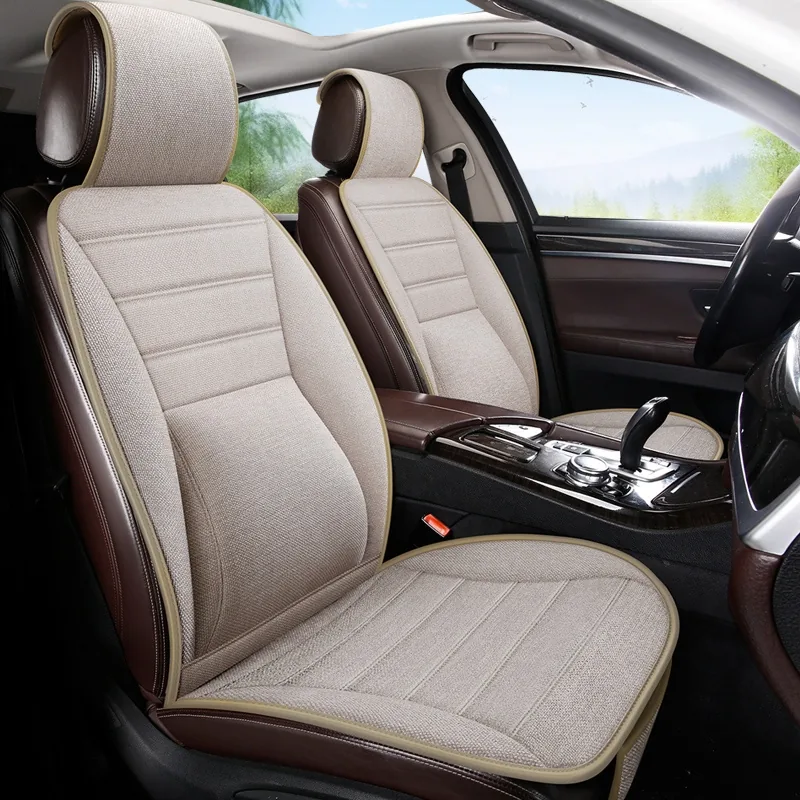 Breathable Linen Car Seat Covers - White Standard