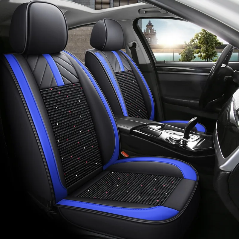 Breathable Ice Silk Car Seat Covers with Mesh Seating - Black Blue Standard