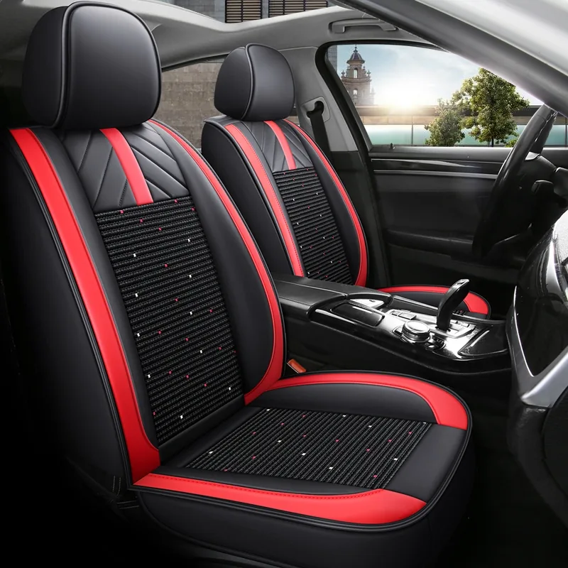 Breathable Ice Silk Car Seat Covers with Mesh Seating - Black Red Standard
