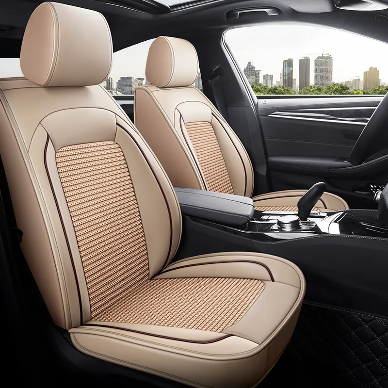 Diamond Quilted Ice Silk Car Seat Covers - Beige Standard