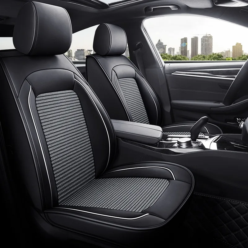 Diamond Quilted Ice Silk Car Seat Covers - Black White Standard