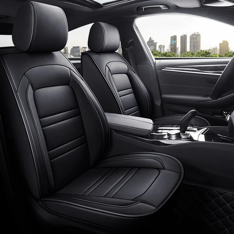 Leather-Look Car Seat Covers with Elegant Quilt Lines - Black Standard