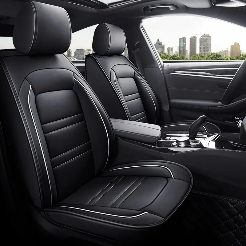 Leather-Look Car Seat Covers with Elegant Quilt Lines - Black White Standard