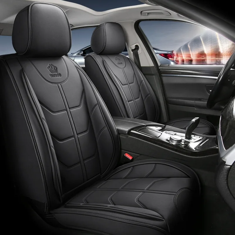 Sporty PU Car Seat Covers with 8-Panel Backrest - Black Standard