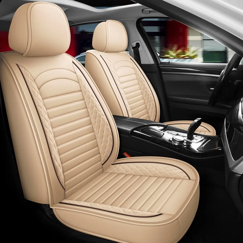 Classic Diamond Quilted Leather-Look Seat Covers - Beige Standard