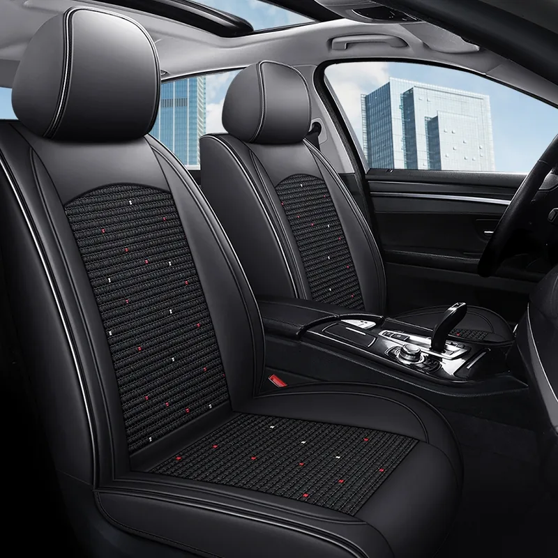 Grid Quilted Ice Silk Car Seat Covers - Black Standard