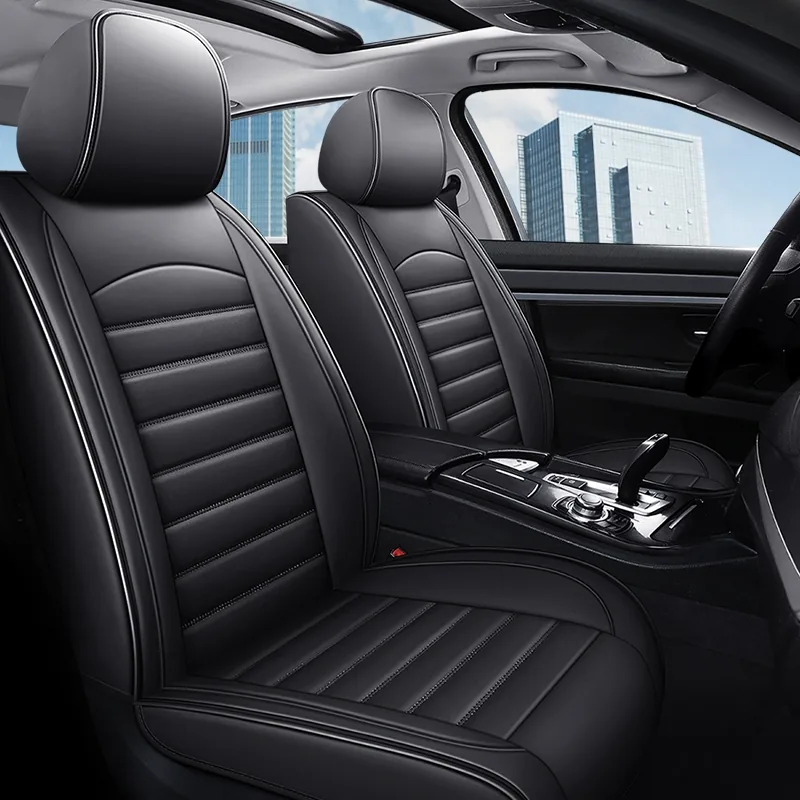 Executive Leather-Look Car Seat Covers with Silver Trim - Black Standard