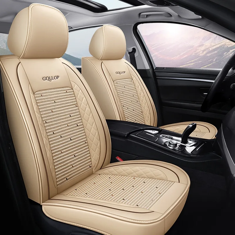 Diamond & Grid Ice Silk Car Seat Covers - Beige Standard