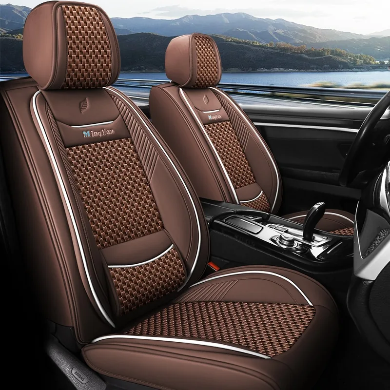 Leaf-Texture Leather & Ice Silk Car Seat Covers