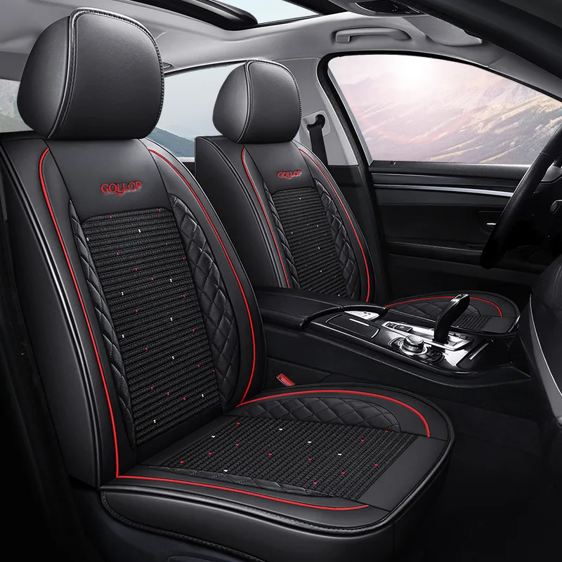 Commercial Grade Leather Car Seat Covers - Brown - Black Red Standard