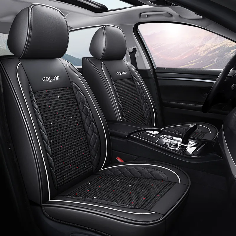 Commercial Grade Leather Car Seat Covers - Brown - Black White Standard