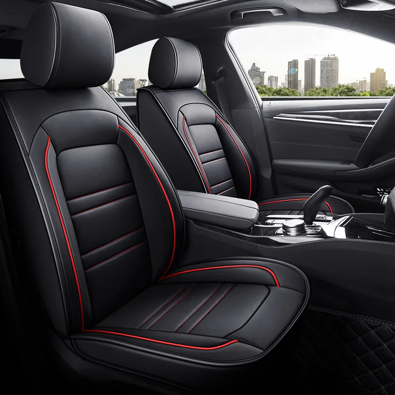 Commercial Grade Leatherette Car Seat Covers - Black Red Standard