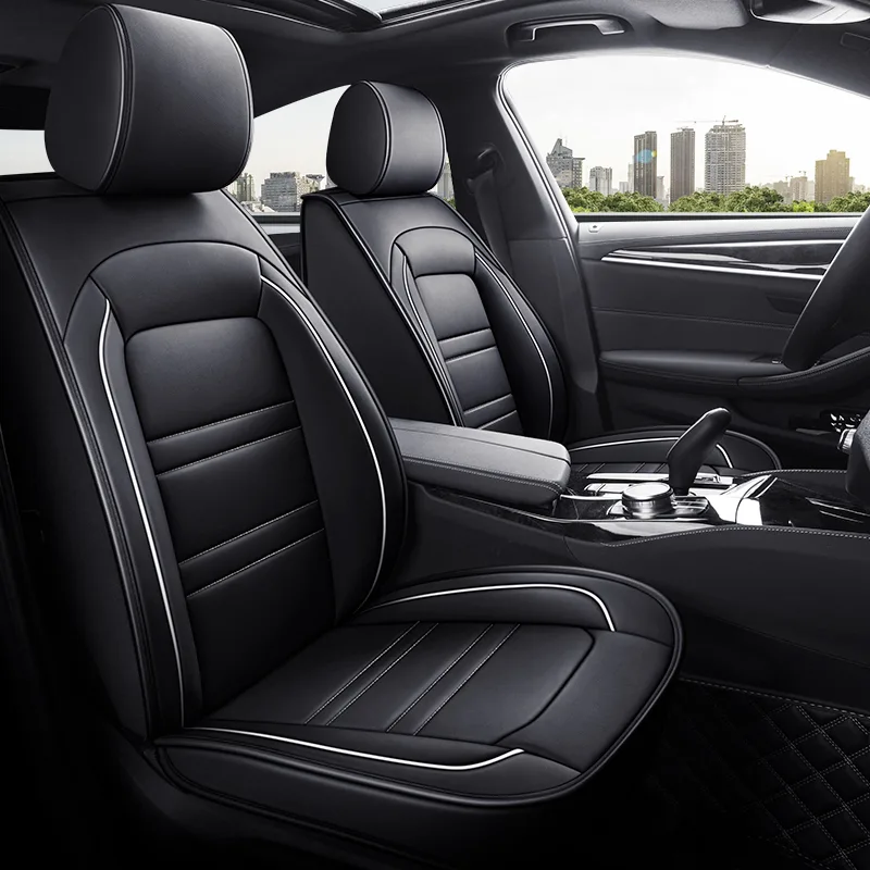 Commercial Grade Leatherette Car Seat Covers - Black White Standard
