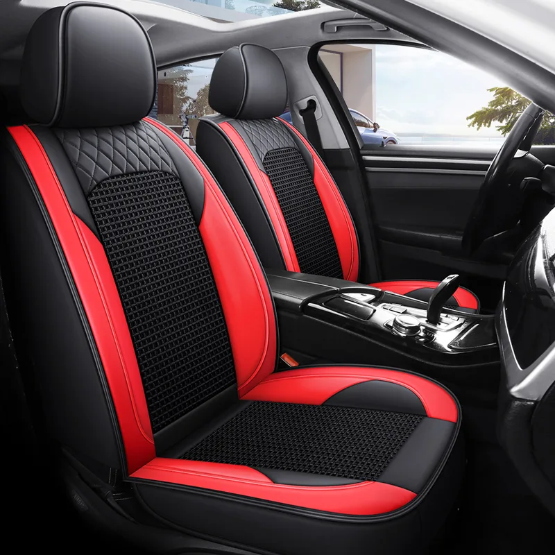 Commercial Grade Leatherette Car Seat Covers - Black Red Standard