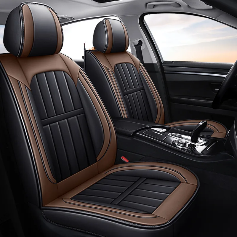 Commercial Grade Leatherette Car Seat Covers - Black & Aqua Blue - Dark Coffee Standard