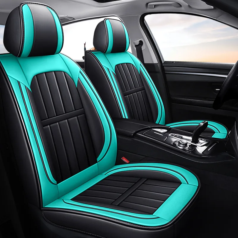 Commercial Grade Leatherette Car Seat Covers - Black & Aqua Blue - Nordic Green Standard