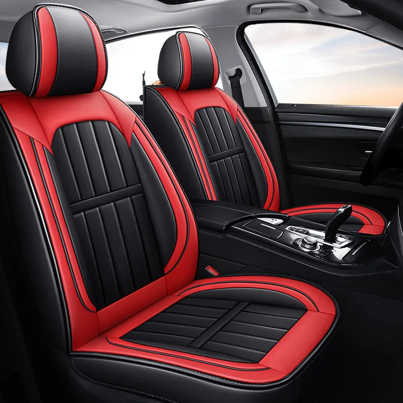 Commercial Grade Leatherette Car Seat Covers - Black & Aqua Blue - Sporty Red Standard