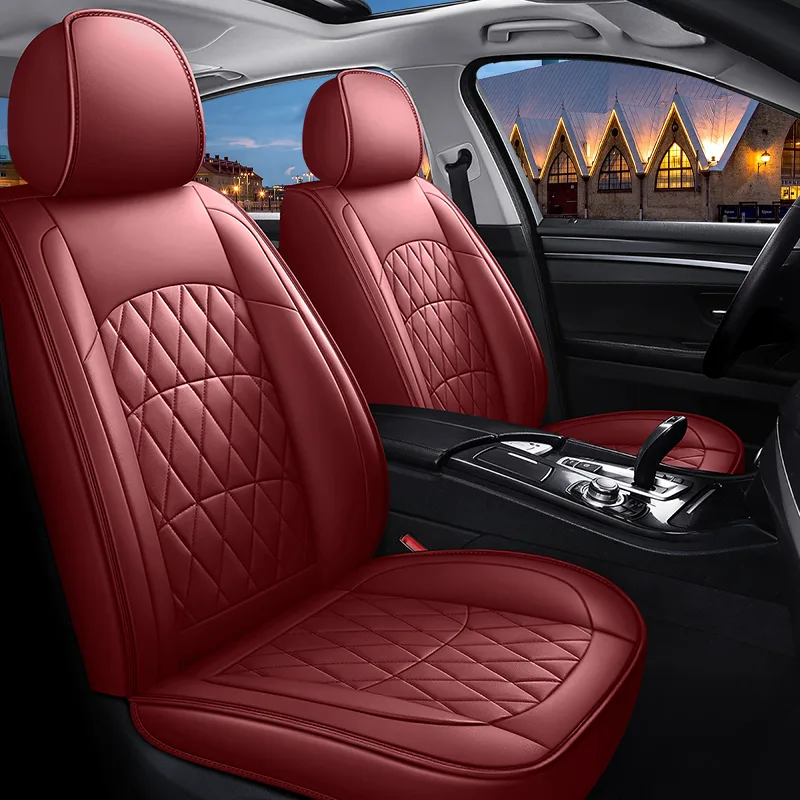 Luxury Leather Car Seat Covers for Commercial Vehicles - Burgundy Red Standard