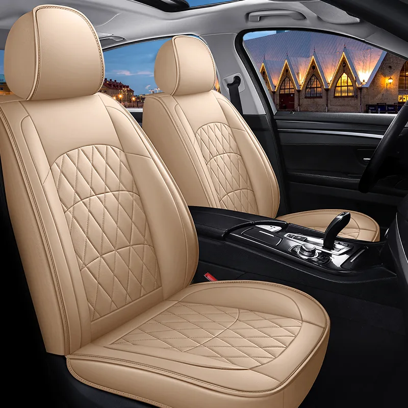 Luxury Leather Car Seat Covers for Commercial Vehicles - Warm Cream Standard