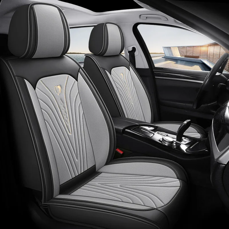 Luxury Black Leather Car Seat Covers - Commercial Grade Quality - Black Gray Standard