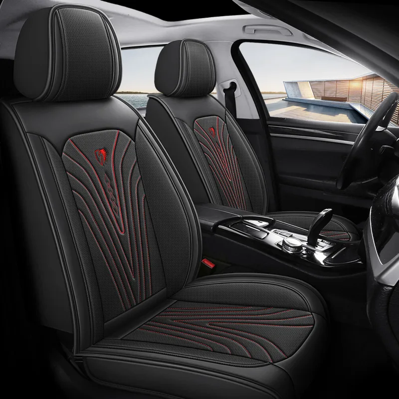 Luxury Black Leather Car Seat Covers - Commercial Grade Quality - Black Red Standard