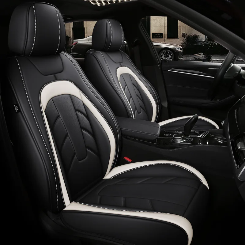 Luxury Leather Car Seat Covers for Commercial Vehicles - Black White Standard