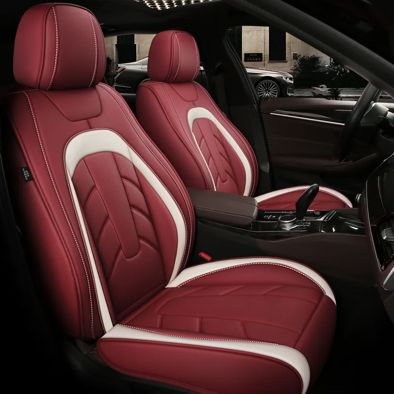 Luxury Leather Car Seat Covers for Commercial Vehicles - Wine Red Standard