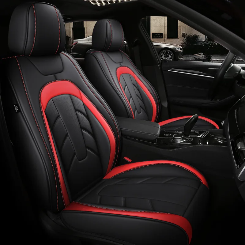 Commercial Grade Leather Car Seat Covers - Premium Red & White - Black Red Standard