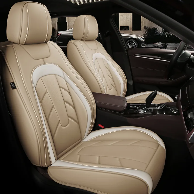Commercial Grade Leather Car Seat Covers - Premium Red & White - Warm Beige Standard