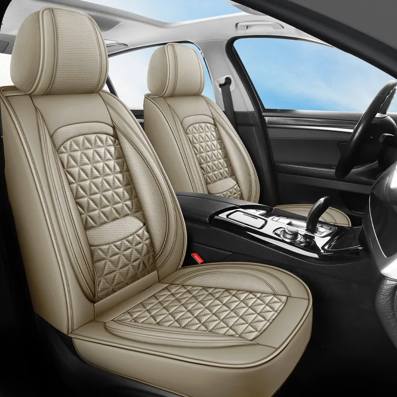 Luxury Leather Car Seat Covers - Commercial Grade Interior Protection - Beige Standard