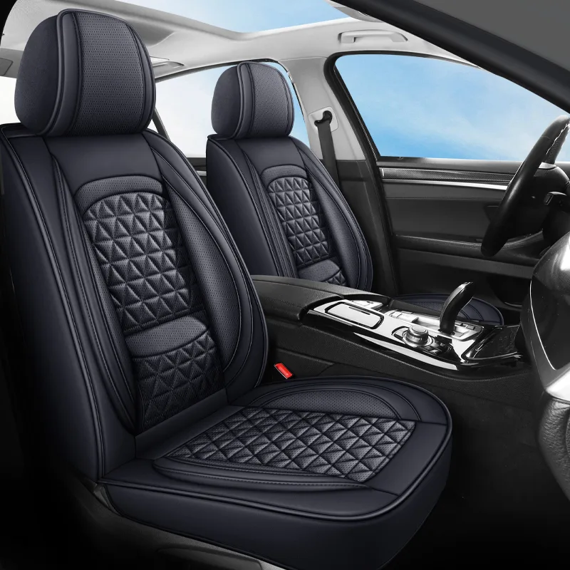 Luxury Leather Car Seat Covers - Commercial Grade Interior Protection - Black Standard