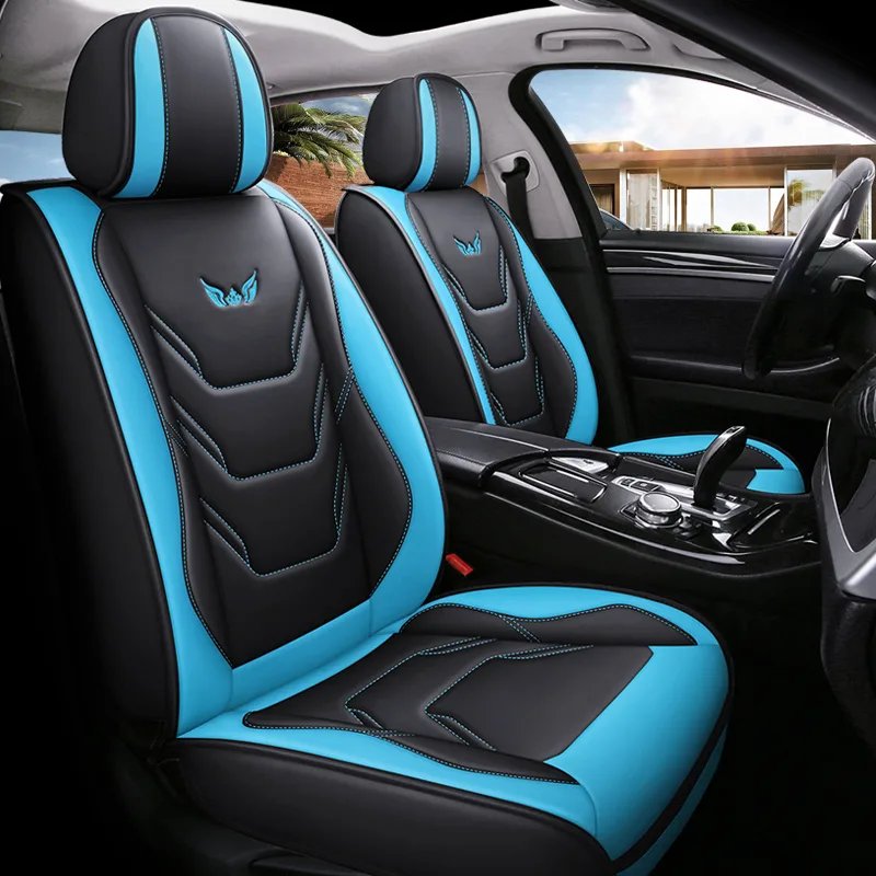 Commercial Leather Car Seat Covers with Customized Embroidery - Blue Standard