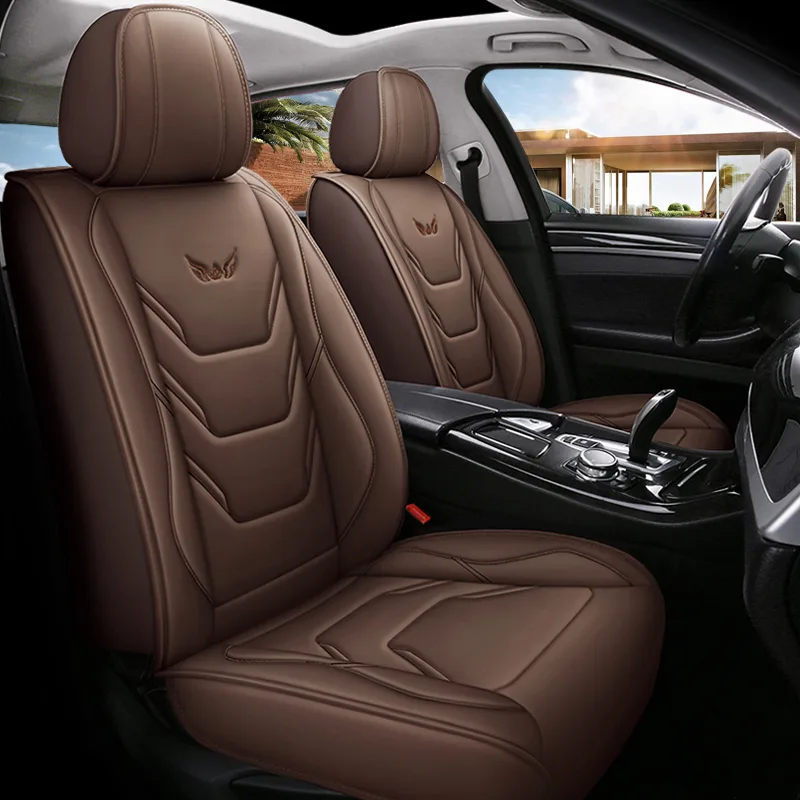 Commercial Leather Car Seat Covers with Customized Embroidery - Coffee Standard