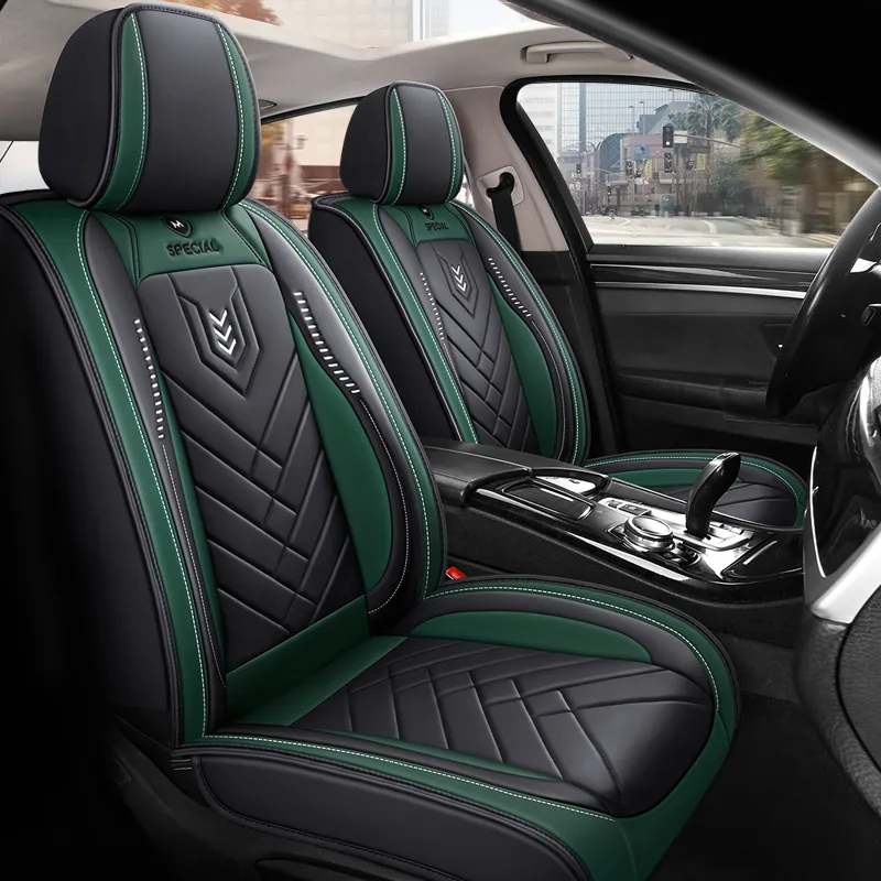 Commercial Leather Car Seat Covers with Customized Embroidery - Green Standard