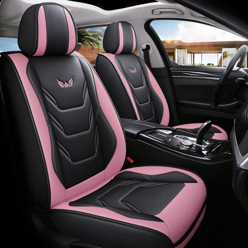 Commercial Leather Car Seat Covers with Customized Embroidery - Pink Standard