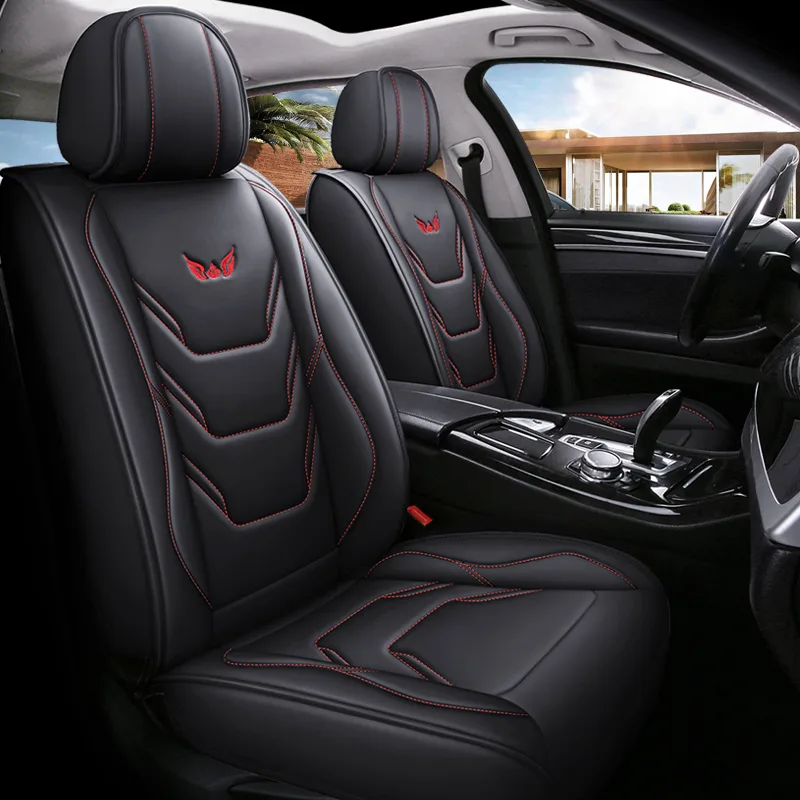 Commercial Leather Car Seat Covers with Customized Embroidery - Red Standard