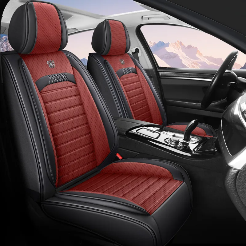 Commercial Black Leather Car Seat Covers - Premium Quality, Durable - Red Standard