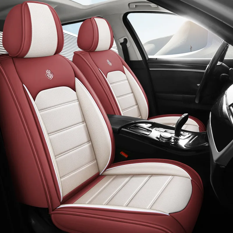 Commercial Grade Leather Car Seat Covers - Premium Black Interior Protection - Red Standard