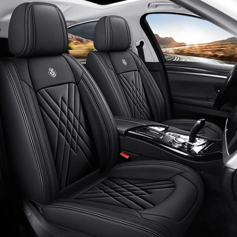 Commercial Grade Leatherette Car Seat Covers - Black & White - Black Standard
