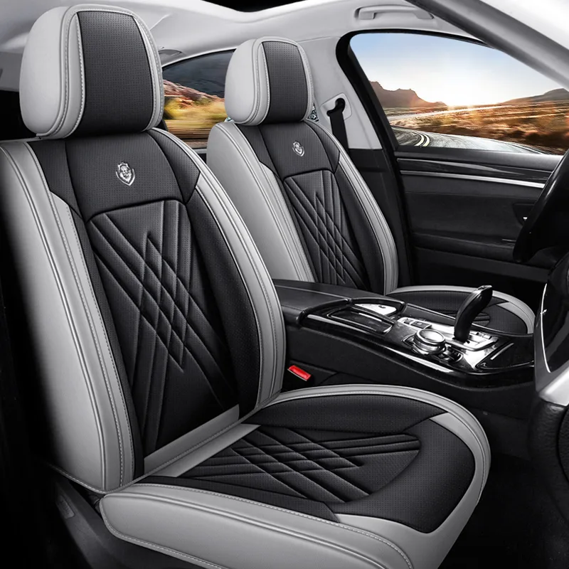 Commercial Grade Leatherette Car Seat Covers - Black & White - Gray Black Standard