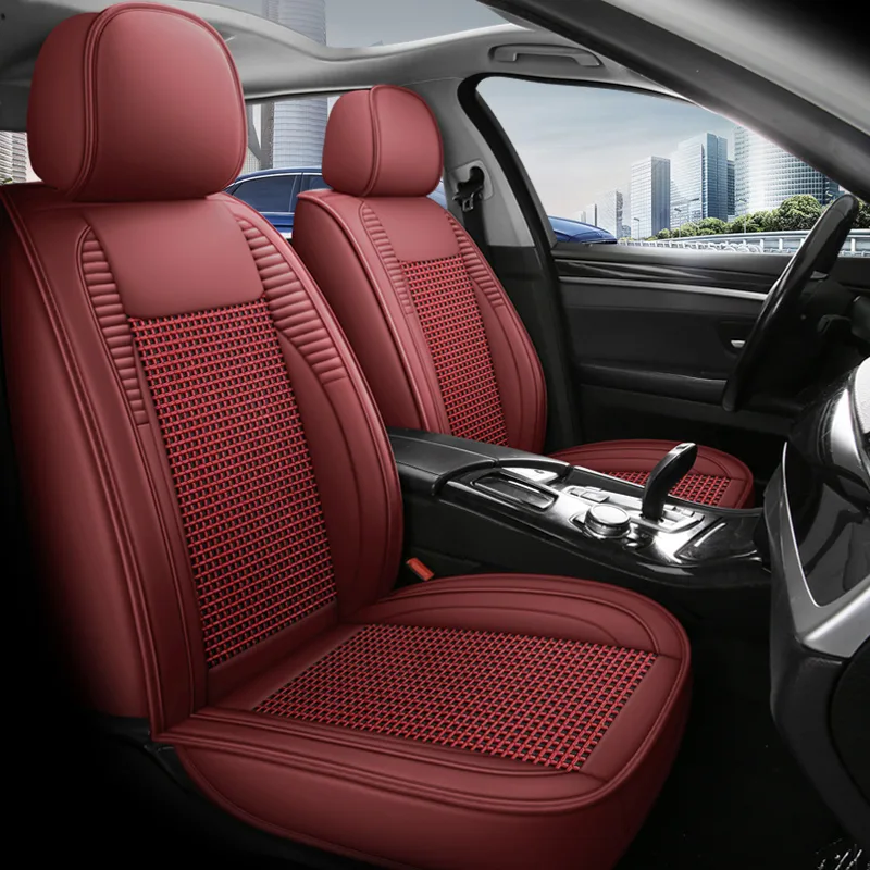Commercial Grade Leatherette Car Seat Covers - Premium Quality - Ice Silk Red Standard