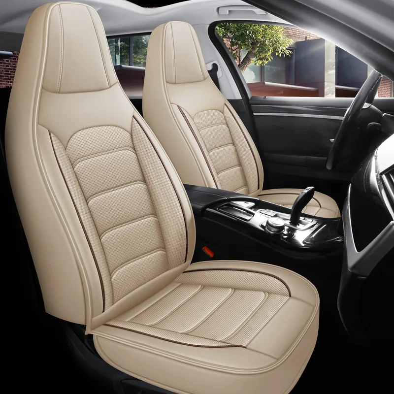 Commercial Leather Car Seat Covers - Premium Quality, Customizable - One Piece Beige Standard
