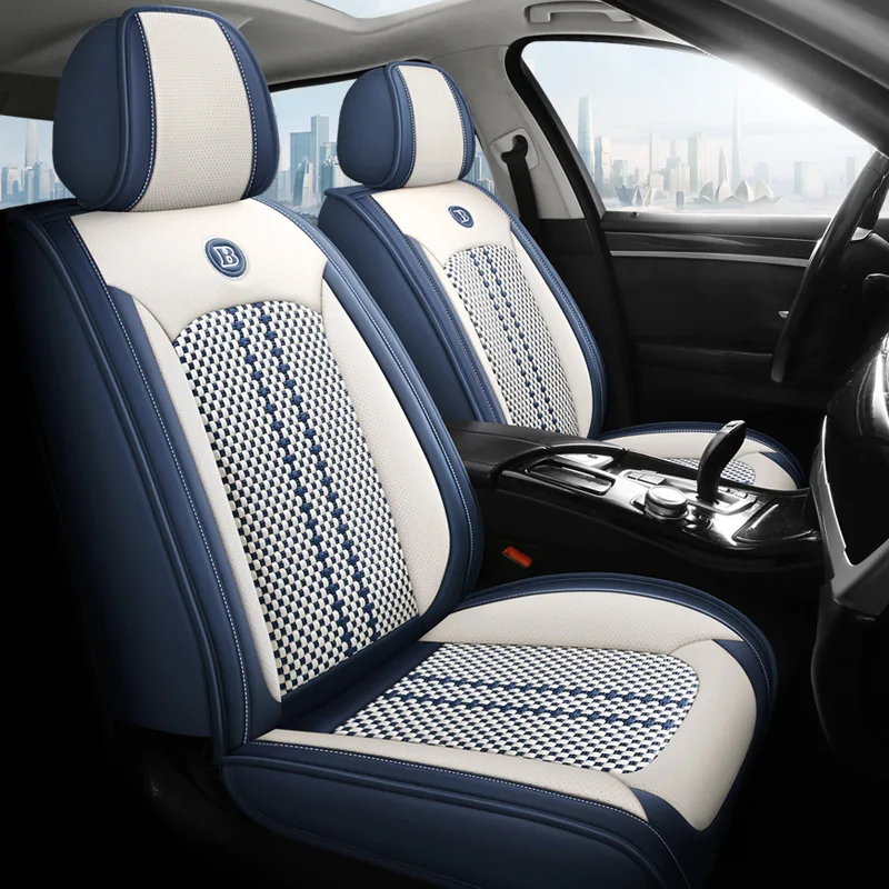 Commercial Grade Leather Car Seat Covers - Blue Standard
